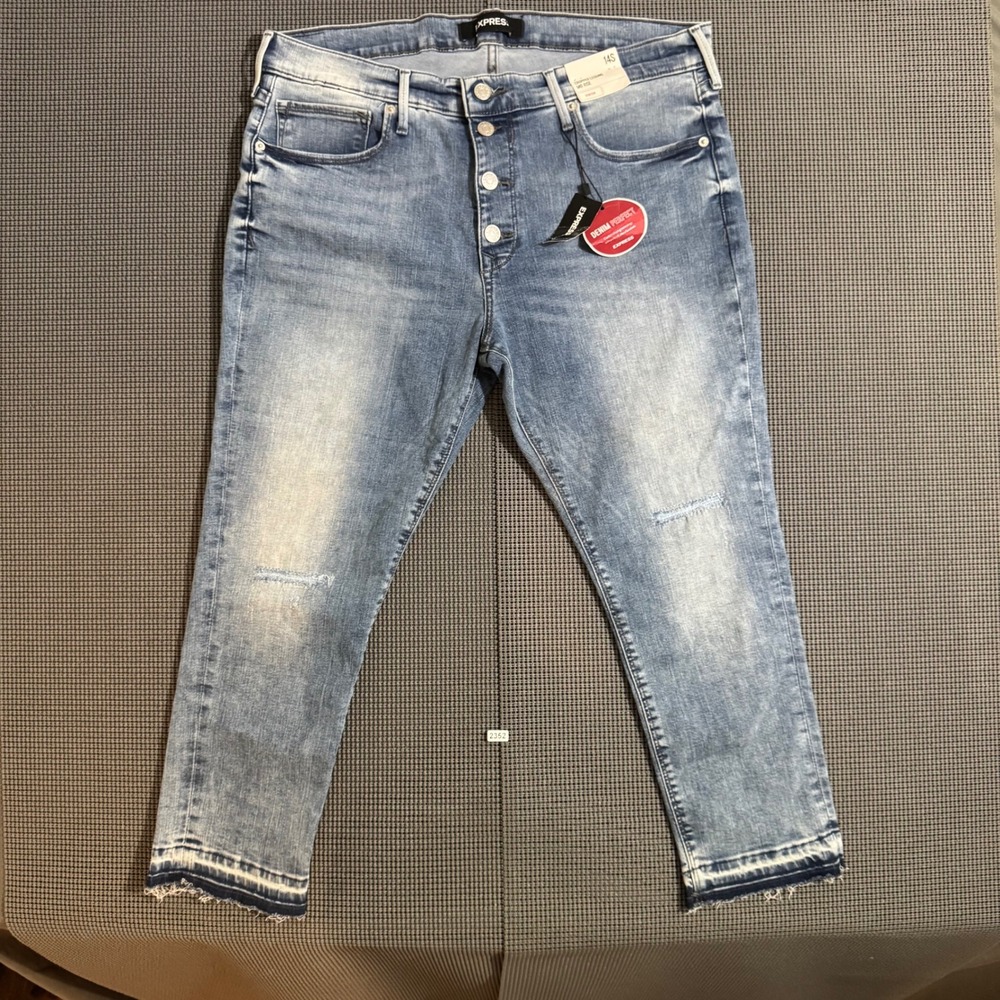 Express Denim Perfect Cropped Legging Mid Rise Jeans Light Wash 14S Button Fly